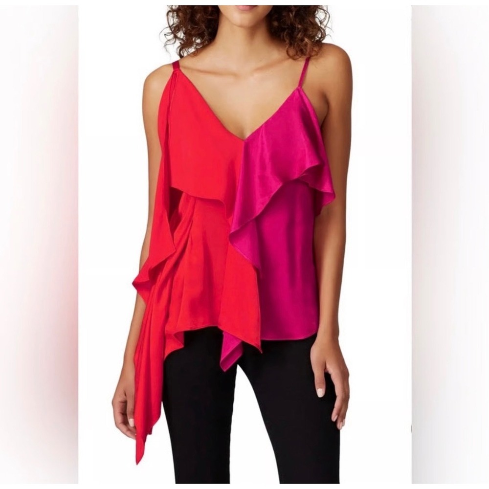 Chelsea and Walker Kendall top draped colorblocking red and pink modern runway